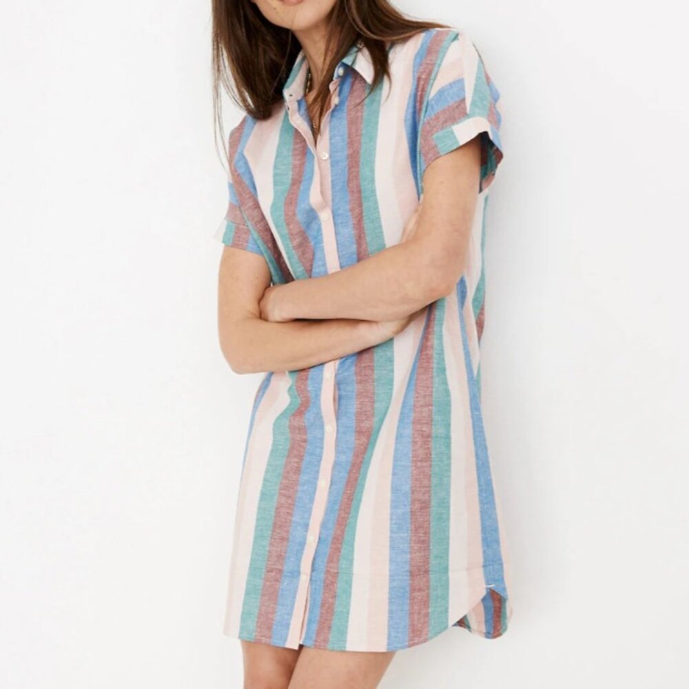 Madewell Central Shirtdress‎ in Flagstaff Stripe Women's Long Button Up Cuffs XS